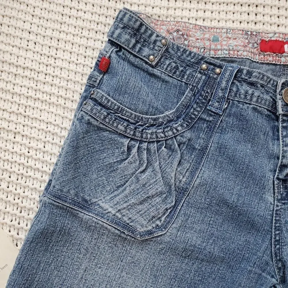 Y2k bongo long inseam denim shorts with ties on the leg